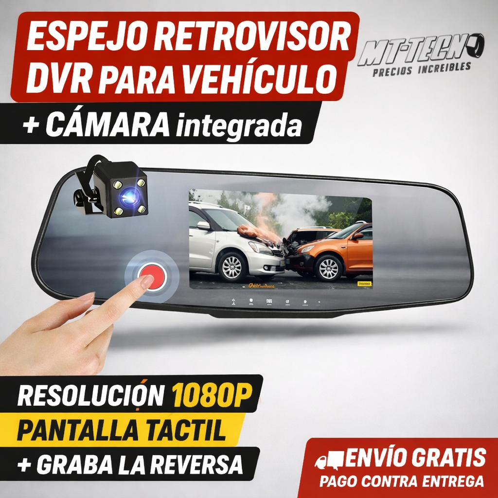 ESPEJO RETROVISOR TACTIL CON DOBLE CAMARA