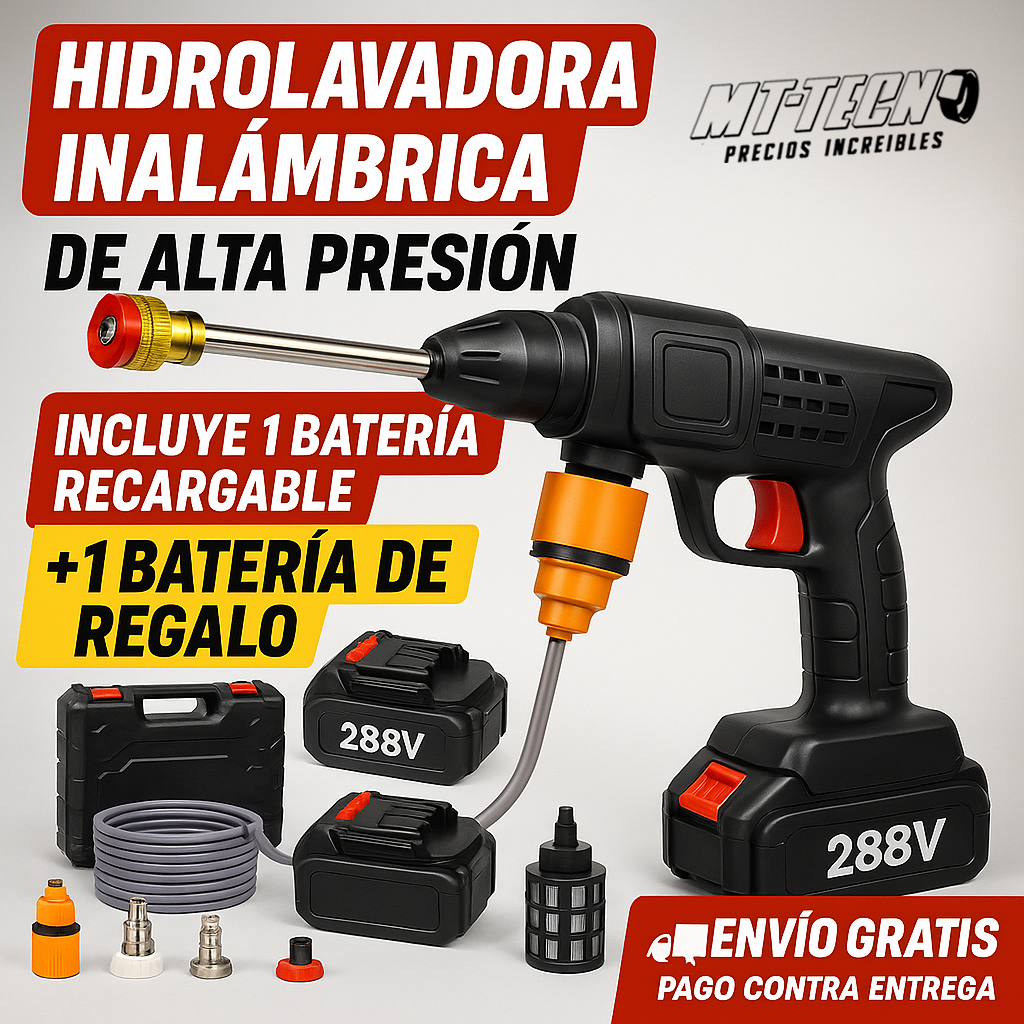 Hidrolavadora Inalámbrica 288V + 2 Baterías | Alta Presión