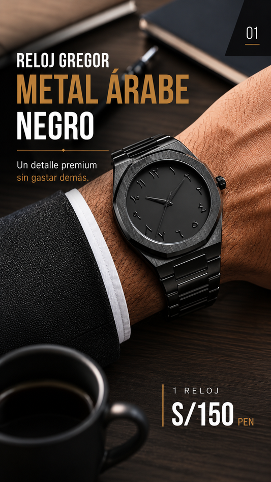 RELOJ METAL ARABE BLACK