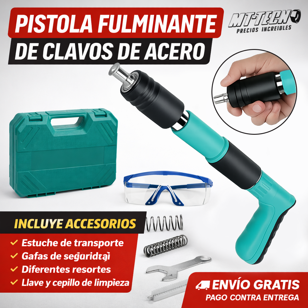 Pistola Fulminante de Clavos de Acero con Accesorios