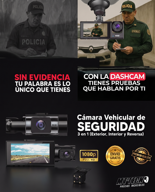 Dashcam 3 Cámaras Full HD | Visualiza desde tu Celular
